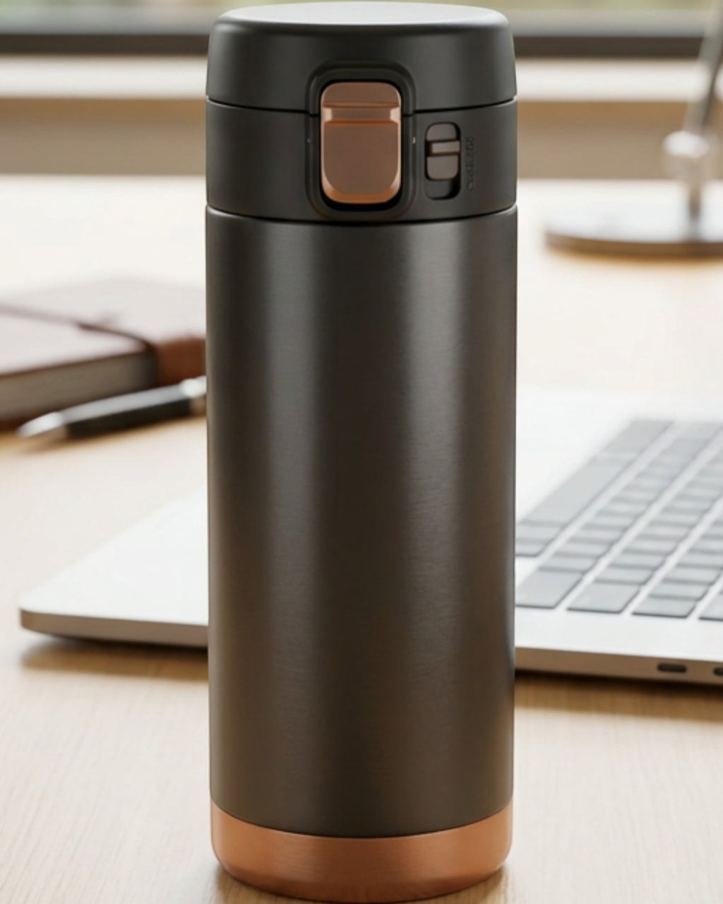 Gndtw Push-Button Vacuum Travel Mug 16 oz Graphite Copper - Lifestyle view