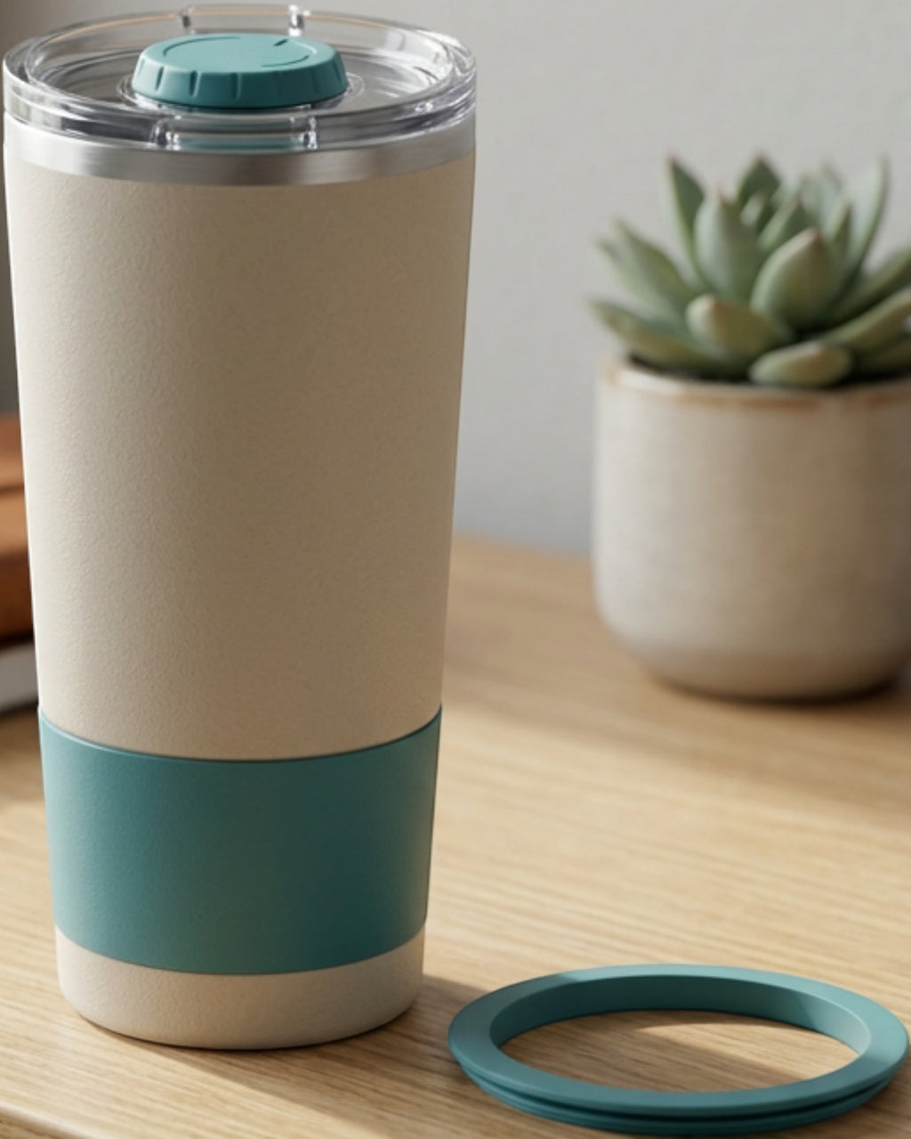 Gndtw Three-Position Dial Vacuum Tumbler 20 oz Sand Teal - Lifestyle view